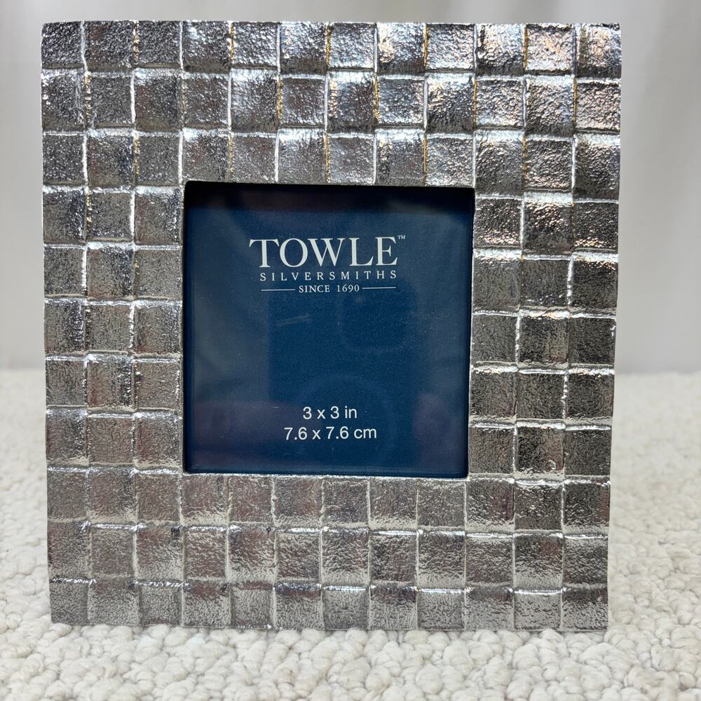 Towle Photo Frame 3 x 3" Opening Aluminum Silver Tone Lattice Look Tabletop